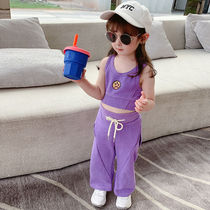  2021 autumn new girl suit Korean version of the childrens Western style sports suit swimsuit childrens casual three-piece suit