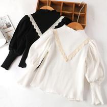 2022 Spring and Autumn New Girls Bubble Sleeve base shirt Western Gas Semi-high Neck Childrens Cotton Inner Baby Top