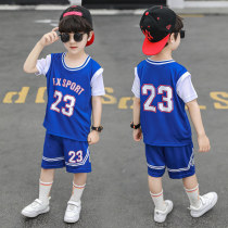  Boys summer suit 2021 new childrens summer basketball suit middle and large childrens western style sports quick-drying clothes thin tide
