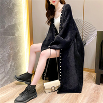 Tide brand long sweater cardigan womens autumn and winter wear 2021 New loose lazy wind thickened knitted jacket