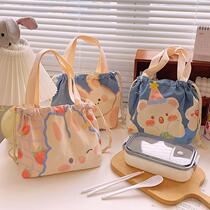 Japanese cute cartoon lunch lunch lunch bag heat preservation student lunch box handbag with rice bag canvas bag large