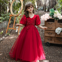 Flower Boy Wedding Little Girl Gown Birthday Princess Dresses Girl Piano Playing Host Show Pompon Evening Gown