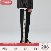 Climax Vision Black and White Strip Cross Leisure Pantys Blows American High Street Trouser Tide