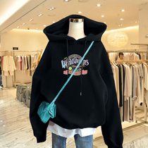 Pregnant womens clothing women plus velvet thickened autumn and winter loose fat mm fashion tide mother long fake two hooded jacket