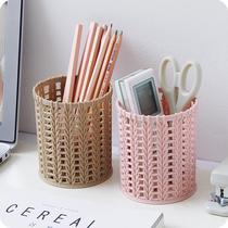 Creative imitation rattan woven plastic pen holder multifunctional simple hollow student desktop storage box office stationery pen bucket