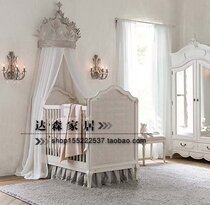 European solid wood crib net red baby bed retro children's bed with guardrail children's bed American rattan newborn bed