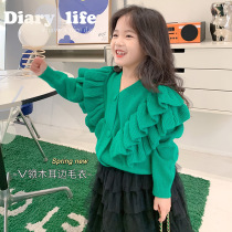 Girls cardiovert sweater 2022 New spring autumn season Korean version Fried Street Retro hit bottom 100 hitch-knit cardiovert blouse