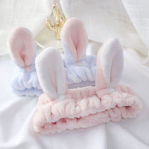 Face hair band Korean cute hair band Rabbit ear strap hair band Solid color cute student lady universal hair ornament