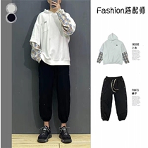 Gangfeng boys suit Spring and Autumn long sleeve clothes trend Korean version of handsome casual fake two-piece sweater set