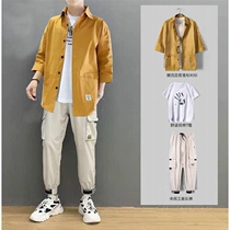 Three-piece mens short sleeve T-shirt new trend set with youth casual suit handsome clothes single set