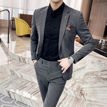 Mens suit suit stripes Korean fashion casual business professional dress slim wedding groom dress suit