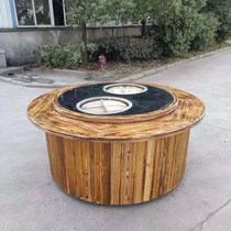 Earth pot firewood fire chicken stove big pot table double pot three pot rotating gas wood burning electric commercial iron pot stew table