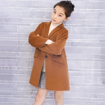 Childrens clothing childrens wool wool coat long mens and womens loose double-sided woolen trench coat coat