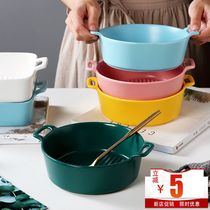 Creative binaural baking plate ceramic baking cheese baked rice plate oven microwave oven Net Red household dish tableware
