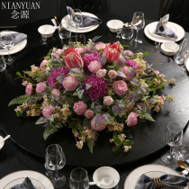 High-end restaurant box table turntable middle simulation flower round Chinese light luxury hotel table flower arrangement
