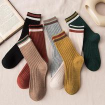 Japanese stockings children autumn and winter cotton mid-tube wool thickened warm stacking stockings stockings black socks 1