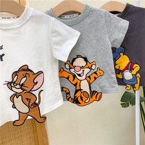 2021 spring and summer new boy cartoon embroidery t-shirt short-sleeved top boy middle and small children T-shirt