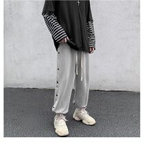 Mens casual pants loose students Korean trend breasted pants Tide brand sports pants Spring and Autumn leg trousers