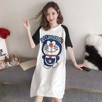 Nightdress female summer Korean spring and autumn student home clothing breathable cute thin short sleeve loose pregnant pajamas summer