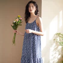  Summer Korean version of ins trendy thin sling night dress elegant fashion floral dress loose home clothes can be worn outside