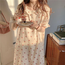 Summer night dress ins Cherry print doll collar Bud outside wear small fresh student short sleeve sweet and cute