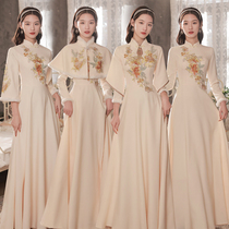 Chinese bridesmaid clothing 2021 new winter long sleeve champagne wedding sister Group dress dress female thick niche