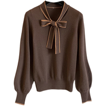 Autumn and winter New sweater ladies 2021 French light luxury ribbon design sense niche gentle temperament wool top