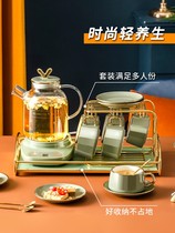 Nordic style fruit teapot set glass flower grass tea set heated tea tea cup tea cup