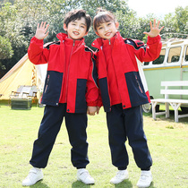 Pupil school uniform plus velvet autumn and winter clothing assault clothing detachable three-piece sports kindergarten clothing children's class clothing