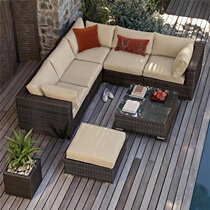 Outdoor rattan sofa Hotel villa Outdoor garden Open-air balcony Rattan hotel leisure sofa Coffee table combination
