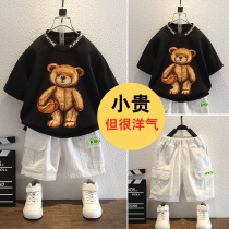 Tide Card Boys Suit Summer 2022 New CUHK Children Sports Summer Clothing Foreign Air Short Sleeve Tooling Shorts Two Sets
