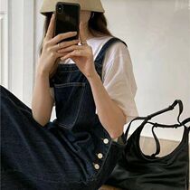  Fried street denim strap skirt female 2021 new loose Korean student thin mid-length dress student female tide