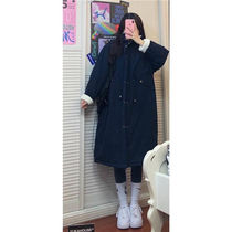 Thickened cotton-padded womens long knee autumn and winter imitation lamb cashmere Korean version of ins Hong Kong wind loose and velvet cotton coat