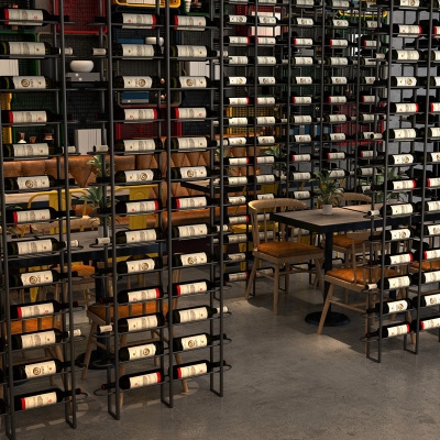 Bar wine rack screen partition Net red wine rack floor red industrial wind wine decoration display stand iron wine cabinet