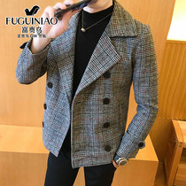 Rich bird woolen windbreaker mens short Korean version of the trend handsome autumn casual woolen jacket plaid suit jacket