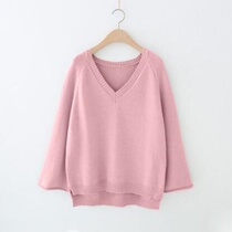 (Core yarn) lazy wind sweater womens loose pullover collar knitwear autumn and winter nine points Korean students