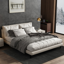 Simple modern bed light luxury Master Bedroom 1 8 m bed real leather bed Nordic soft bag bed ins Net red bed cowhide minimalist bed