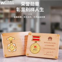 Meritorious Medal Wood Authorization Plate Custom Solid Wood Honor Trophy Custom Commendation Medal Award Employee Medal
