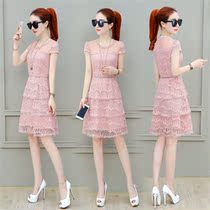 (If the hidden if B now) lace dress 2021 short-sleeved chao xian womens clothing Little long cold wind skirt