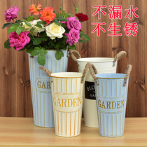 Wake up flower bucket Flower bucket Florist household flower king-size retro wrought iron flower pot Dried flower vase bubble flower arrangement tube