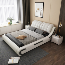 Leather solid wood bed light luxury 1 8 meters master bedroom double soft bed storage wedding bed modern simple bedroom soft bed net red