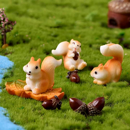 Мини-милые белки, украшения, орех, имитация сосновой шишки, дом, красный кленовый лист, мох, микропейзаж, экологическое украшение для бутылки