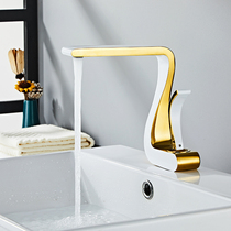 Keysee full copper washbasin tap hot and cold gold light luxury art creative home bath cabinet surface basin tap