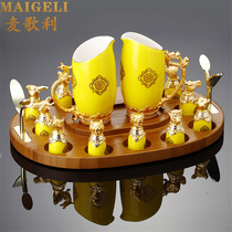 McGolly Twelve Zodiac Ceramic White Glass Divider Set Household Wine Cup Chinese 12 One Mouth Cup