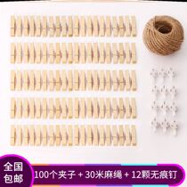 100 send hemp rope no clogs small wood clip photo clip photo wall decoration Wood clip trumpet