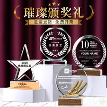 Crystal trophy custom creative lettering medals authorization card insurance staff solid wood Trophy competition honor souvenir