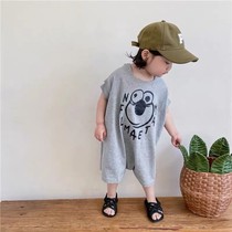 Korean childrens clothing boys and girls short sleeve T-shirt jumpsuit summer baby loose casual jumpsuit children (May 15