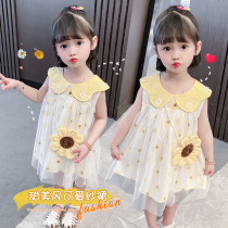 Girls sleeveless princess dress pure cotton summer dress childrens 2021 new skirt foreign style mesh skirt baby girl dress