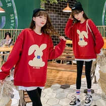 Maternity wear autumn and winter velvet thickened fashion sweater set large size slim pullover top warm pullover coat