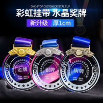 Marathon Games Badminton Competition Medal Stamp Making Gold Medal Childrens Trophy Crystal Customized